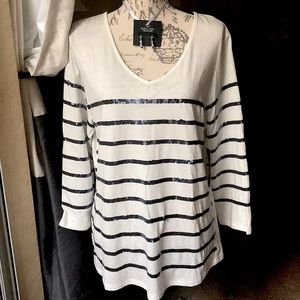 Alex Marie Sequin Striped Sweater Top w/ matching Vera Wang Earrings